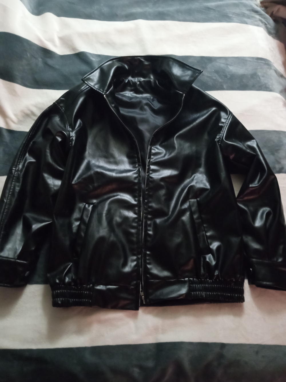 Source Unknown Black Faux Leather Bomber Jacket